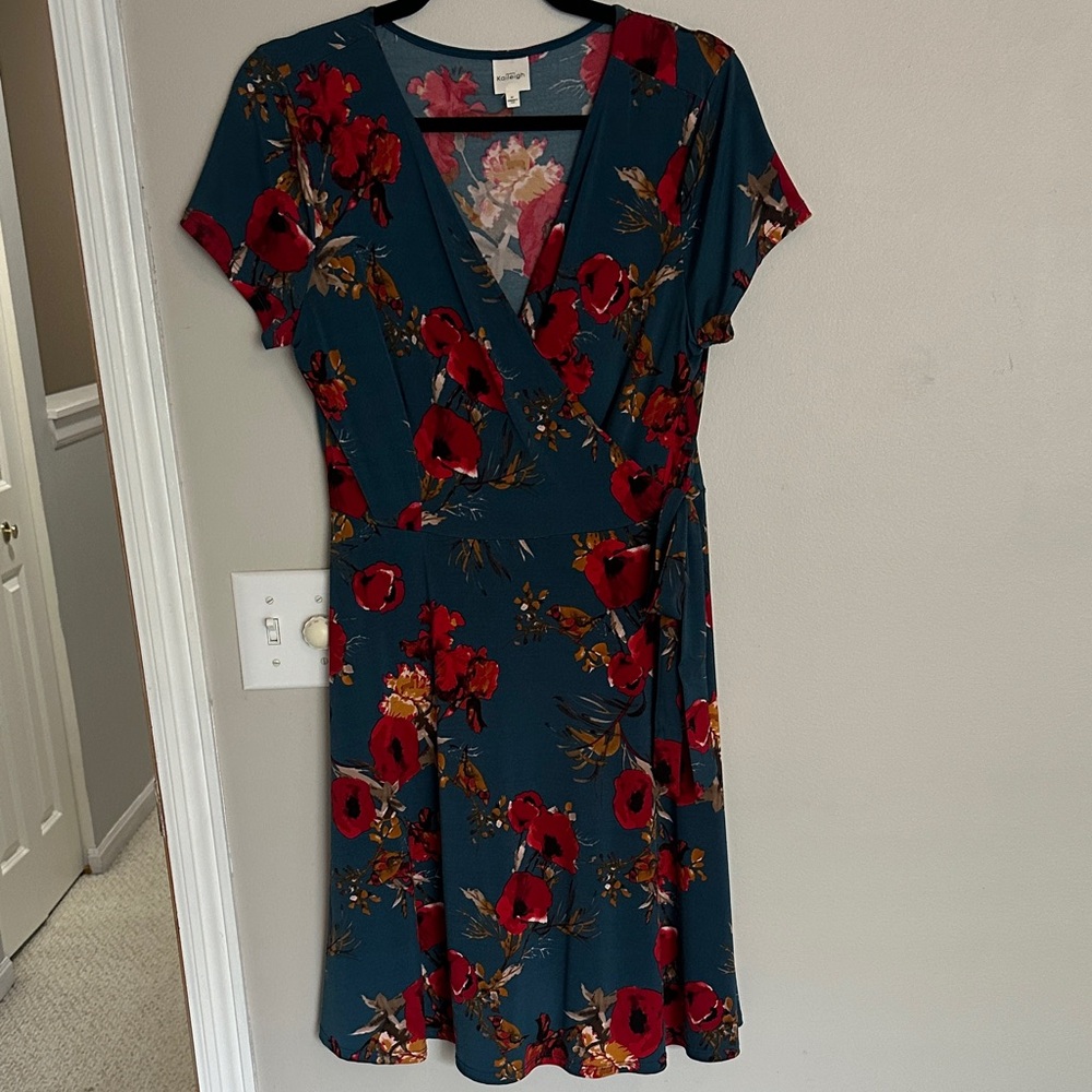 Kaileigh Teal and Red Floral Midi Dress